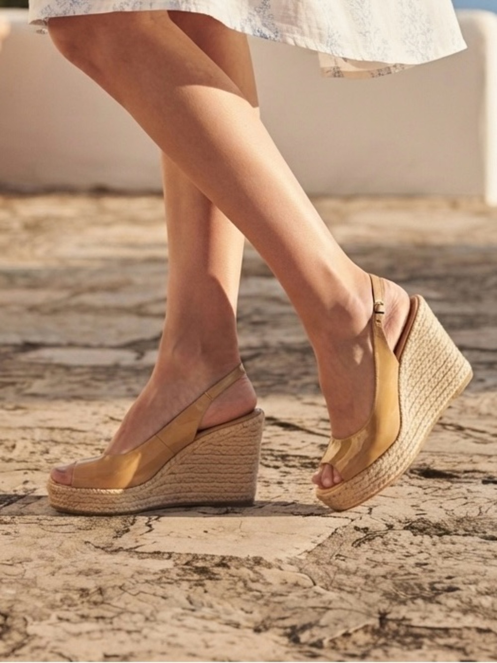 Jimmy Choo Tan Espadrille Wedge Slingbacks
